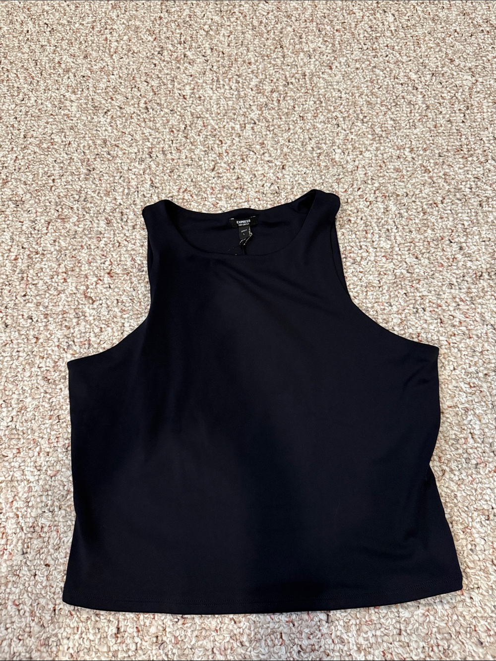Express Solid Black High-Neck Cropped Tank